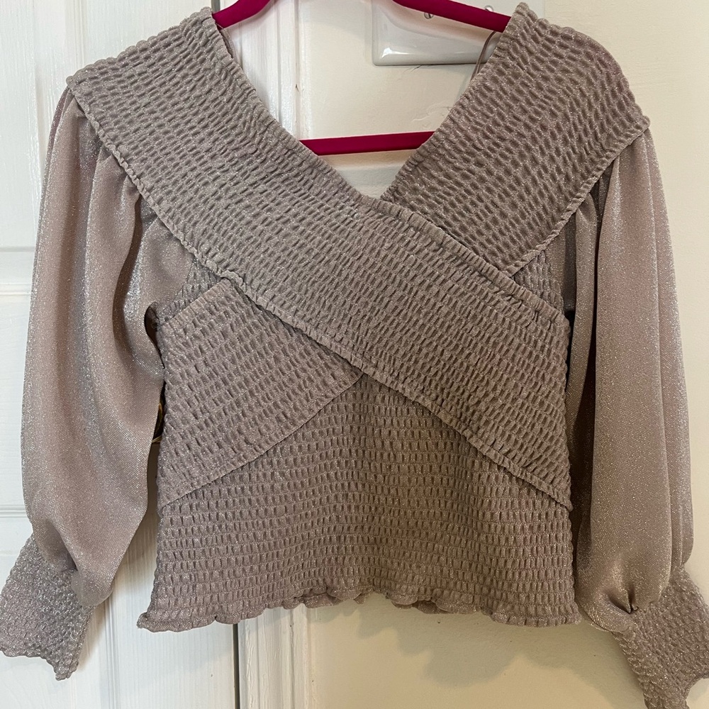 BB Dakota Stylish top/blouse. Shimmer smocking, rouched. Going out.